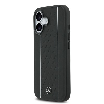 Apple iPhone 17 Kılıf Mercedes Benz Orjinal Lisanslı M-safe Şarj Özellikli Şeritli Yıldız Desenli Metal Logolu Deri Kapak - 4