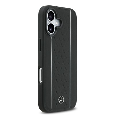 Apple iPhone 17 Kılıf Mercedes Benz Orjinal Lisanslı M-safe Şarj Özellikli Şeritli Yıldız Desenli Metal Logolu Deri Kapak - 6