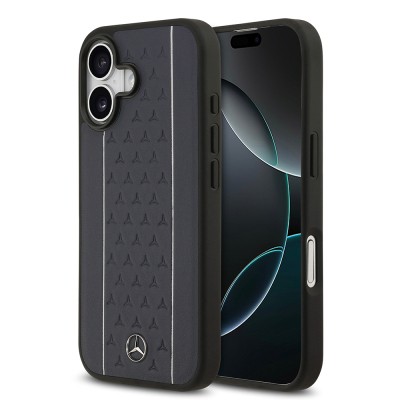 Apple iPhone 17 Kılıf Mercedes Benz Orjinal Lisanslı M-safe Şarj Özellikli Şeritli Yıldız Desenli Metal Logolu Deri Kapak - 11