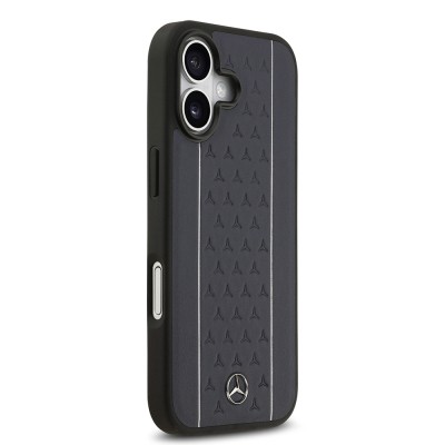 Apple iPhone 17 Kılıf Mercedes Benz Orjinal Lisanslı M-safe Şarj Özellikli Şeritli Yıldız Desenli Metal Logolu Deri Kapak - 14