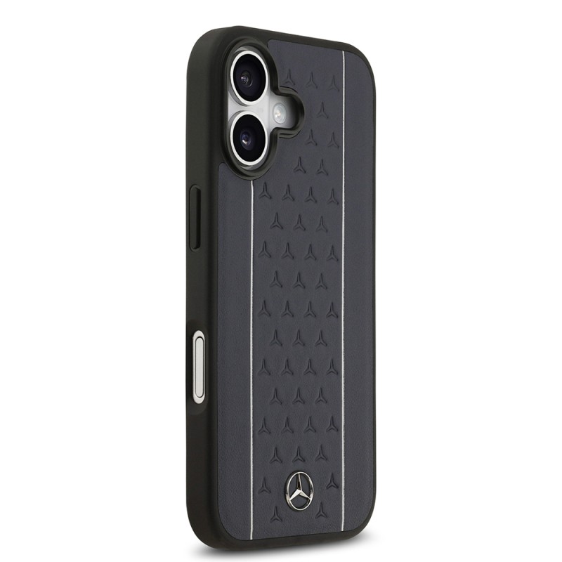 Apple iPhone 17 Kılıf Mercedes Benz Orjinal Lisanslı M-safe Şarj Özellikli Şeritli Yıldız Desenli Metal Logolu Deri Kapak - 14