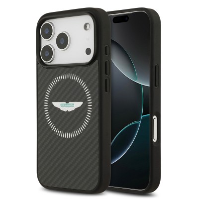 Apple iPhone 17 Pro Case Aston Martin Original Licensed Carbon Fiber Cover M-Safe Charging Feature - 1