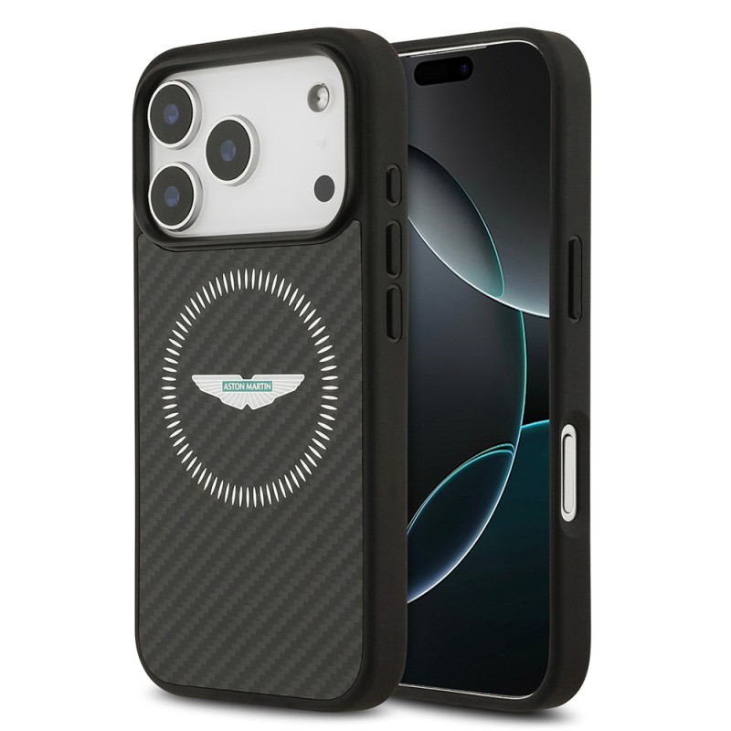 Apple iPhone 17 Pro Case Aston Martin Original Licensed Carbon Fiber Cover M-Safe Charging Feature - 1