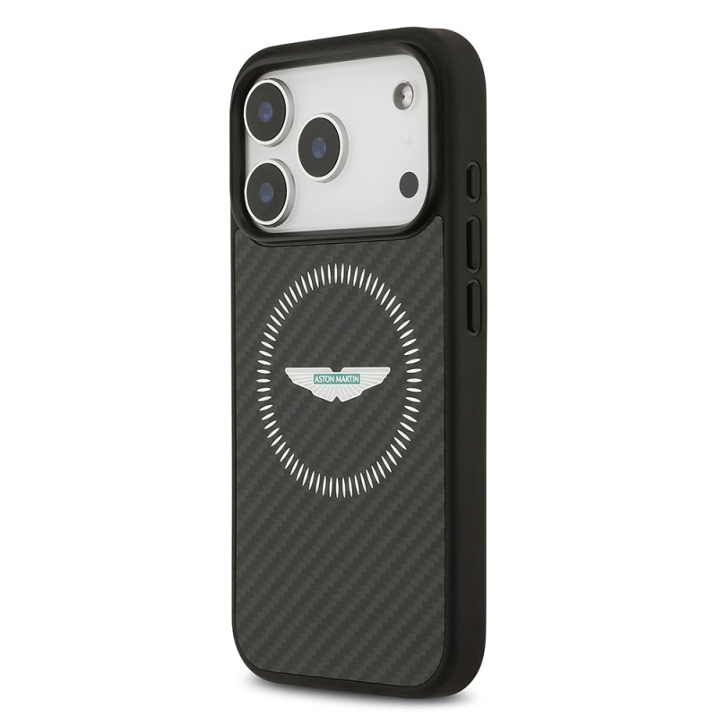 Apple iPhone 17 Pro Case Aston Martin Original Licensed Carbon Fiber Cover M-Safe Charging Feature - 3
