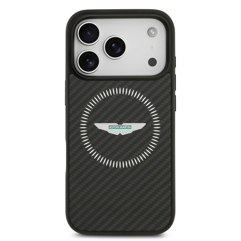 Apple iPhone 17 Pro Case Aston Martin Original Licensed Carbon Fiber Cover M-Safe Charging Feature - 4