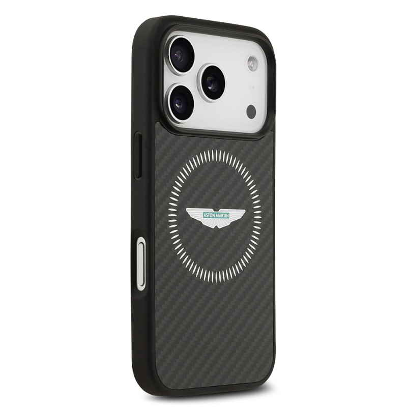 Apple iPhone 17 Pro Case Aston Martin Original Licensed Carbon Fiber Cover M-Safe Charging Feature - 5