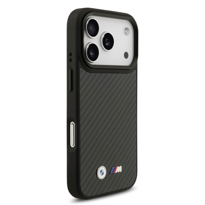 Apple iPhone 17 Pro Case BMW Original Licensed M-safe Charging Feature Carbon Fiber Metal Logo Cover - 5