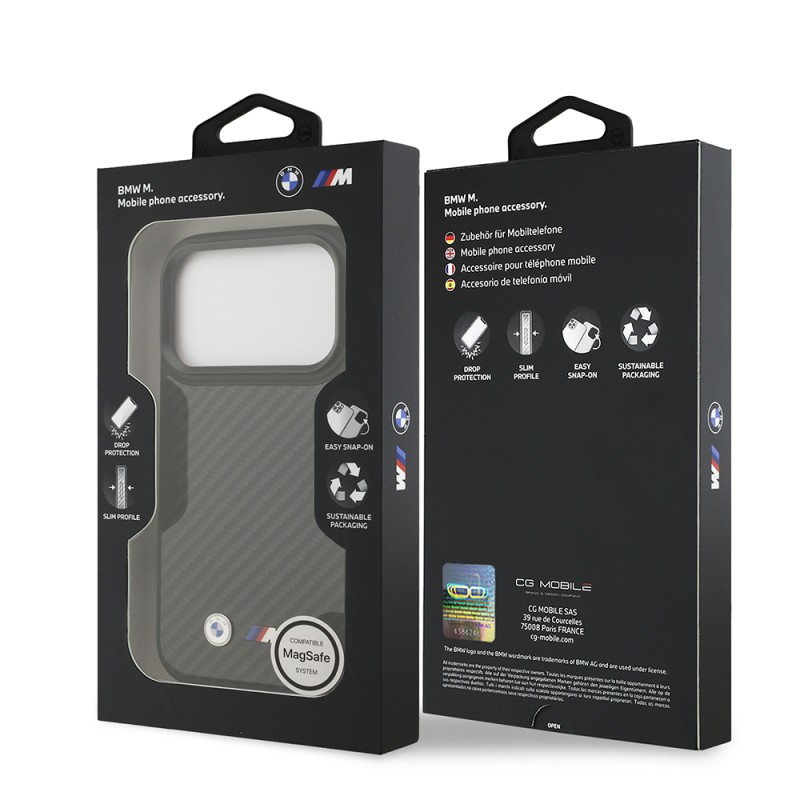 Apple iPhone 17 Pro Case BMW Original Licensed M-safe Charging Feature Carbon Fiber Metal Logo Cover - 9
