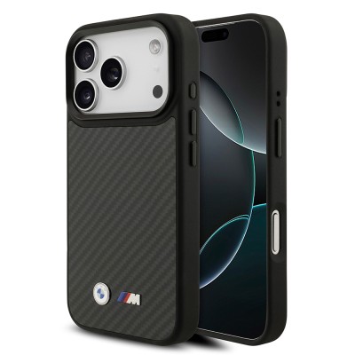 Apple iPhone 17 Pro Case BMW Original Licensed M-safe Charging Feature Carbon Fiber Metal Logo Cover - 2