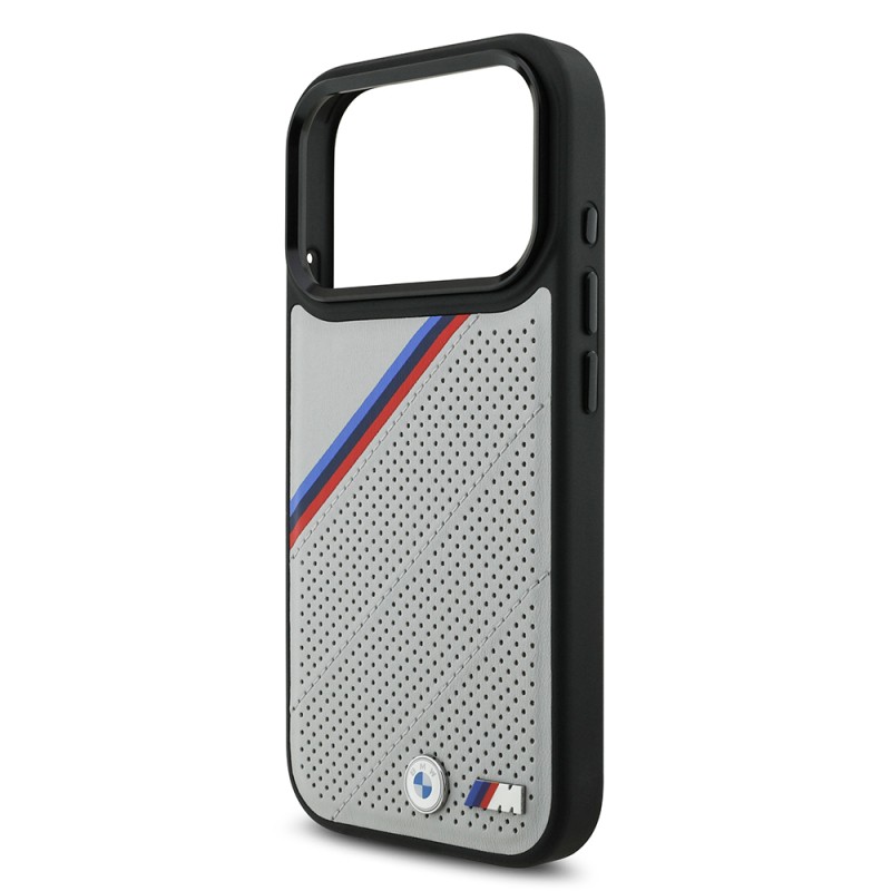 Apple iPhone 17 Pro Case BMW Original Licensed M-Safe Charging Feature M Logo Three Stripe Perforated Leather Cover - 8