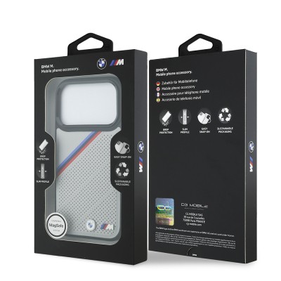 Apple iPhone 17 Pro Case BMW Original Licensed M-Safe Charging Feature M Logo Three Stripe Perforated Leather Cover - 16