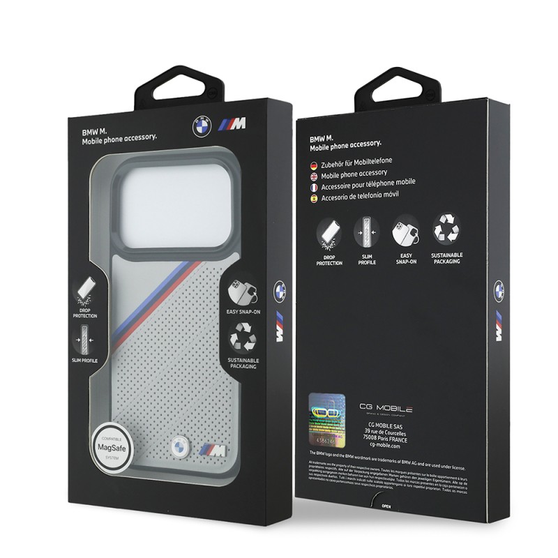 Apple iPhone 17 Pro Case BMW Original Licensed M-Safe Charging Feature M Logo Three Stripe Perforated Leather Cover - 16