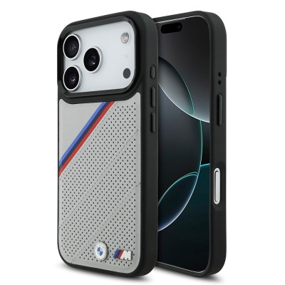 Apple iPhone 17 Pro Case BMW Original Licensed M-Safe Charging Feature M Logo Three Stripe Perforated Leather Cover - 2