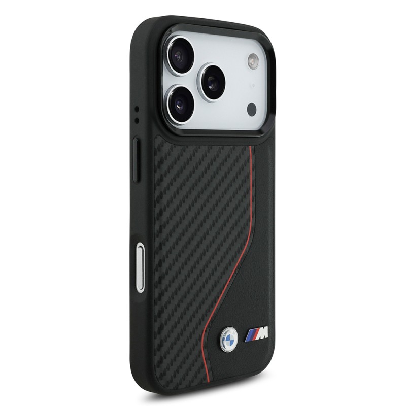 Apple iPhone 17 Pro Case BMW Original Licensed M-Safe Charging Feature Metal BMW and M Logo PU Carbon Design Cover - 5