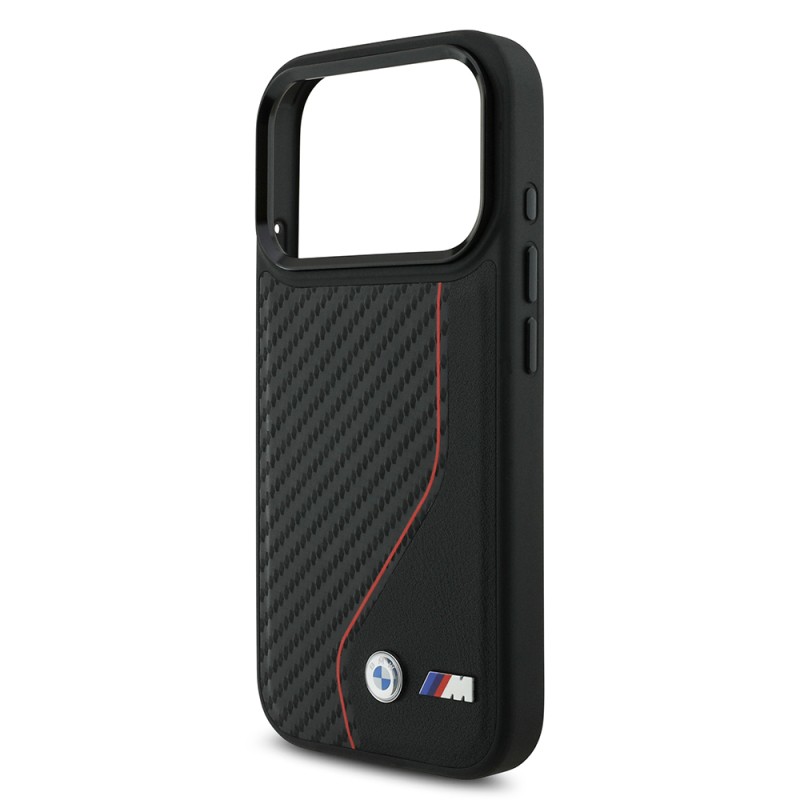 Apple iPhone 17 Pro Case BMW Original Licensed M-Safe Charging Feature Metal BMW and M Logo PU Carbon Design Cover - 7