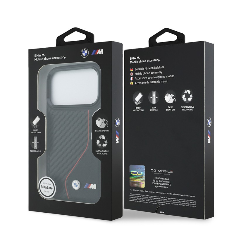 Apple iPhone 17 Pro Case BMW Original Licensed M-Safe Charging Feature Metal BMW and M Logo PU Carbon Design Cover - 10