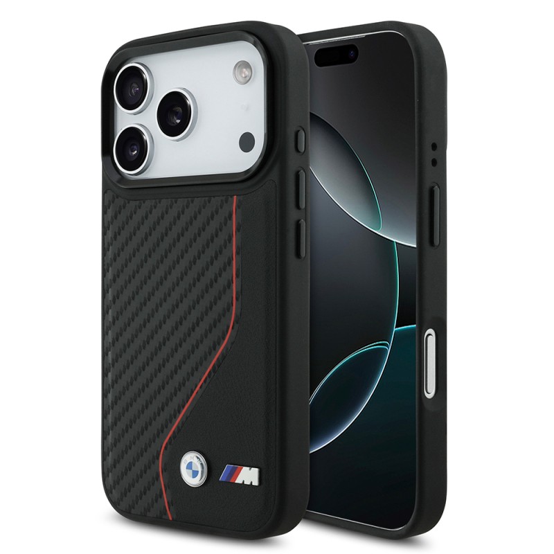Apple iPhone 17 Pro Case BMW Original Licensed M-Safe Charging Feature Metal BMW and M Logo PU Carbon Design Cover - 1
