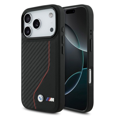 Apple iPhone 17 Pro Case BMW Original Licensed M-Safe Charging Feature Metal BMW and M Logo PU Carbon Design Cover - 2