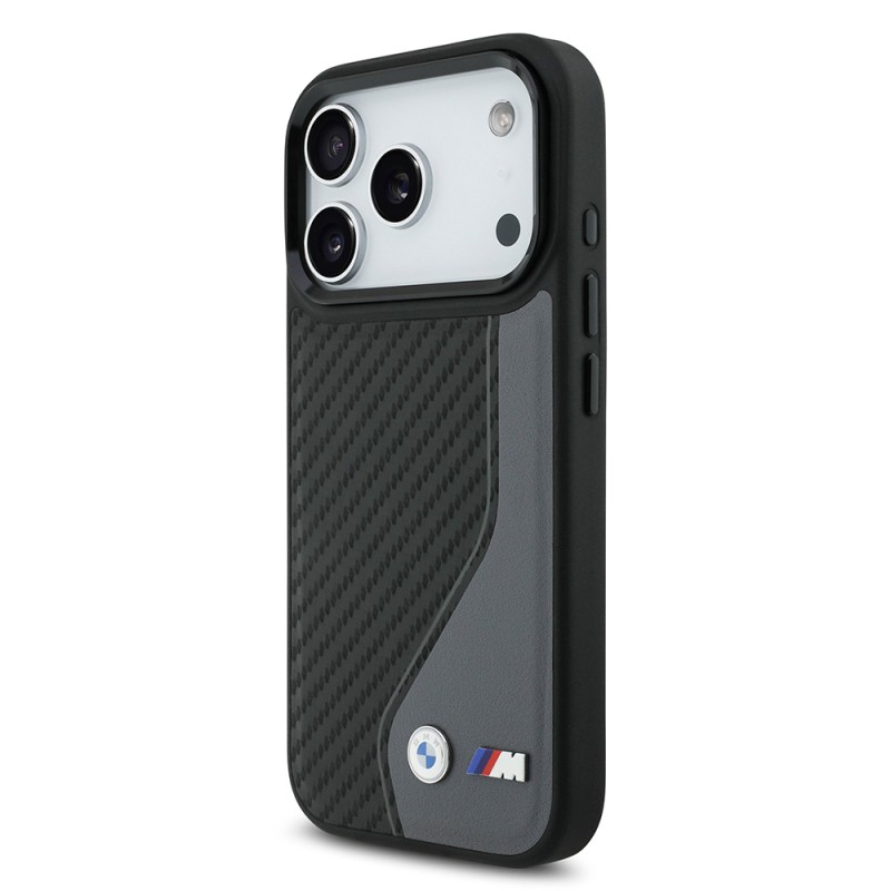 Apple iPhone 17 Pro Case BMW Original Licensed M-Safe Charging Feature Metal BMW and M Logo PU Carbon Design Cover - 11