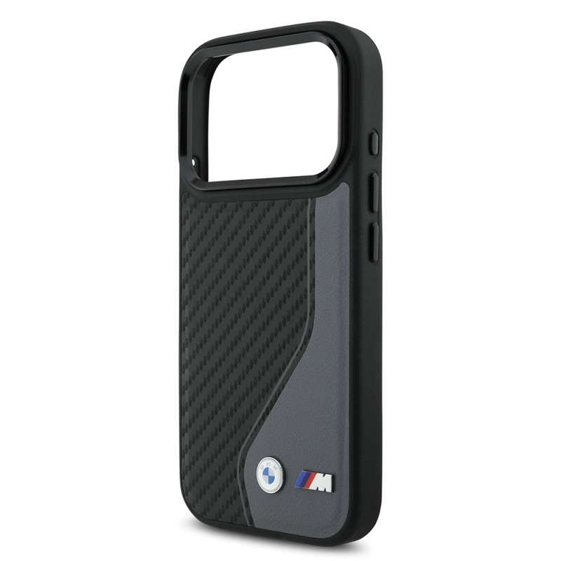 Apple iPhone 17 Pro Case BMW Original Licensed M-Safe Charging Feature Metal BMW and M Logo PU Carbon Design Cover - 15