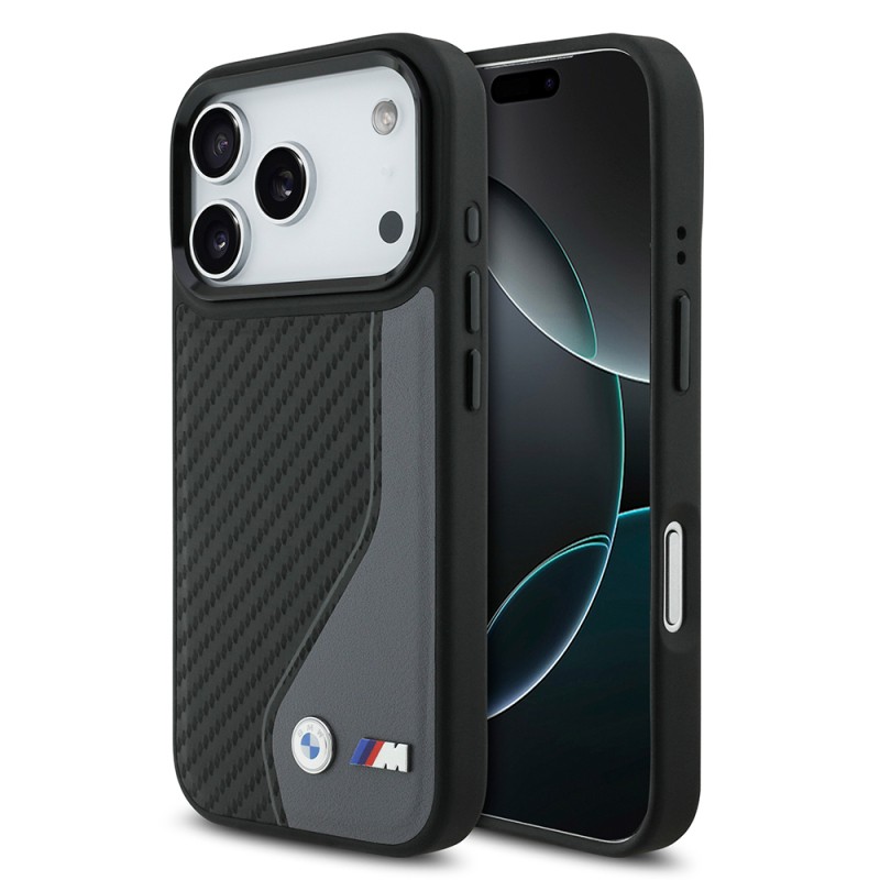 Apple iPhone 17 Pro Case BMW Original Licensed M-Safe Charging Feature Metal BMW and M Logo PU Carbon Design Cover - 3
