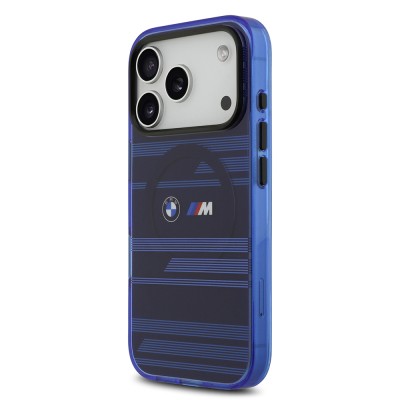 Apple iPhone 17 Pro Case BMW Original Licensed M-Safe Charging Feature Metal Camera Button Horizontal Stripe M Design Cover - 5