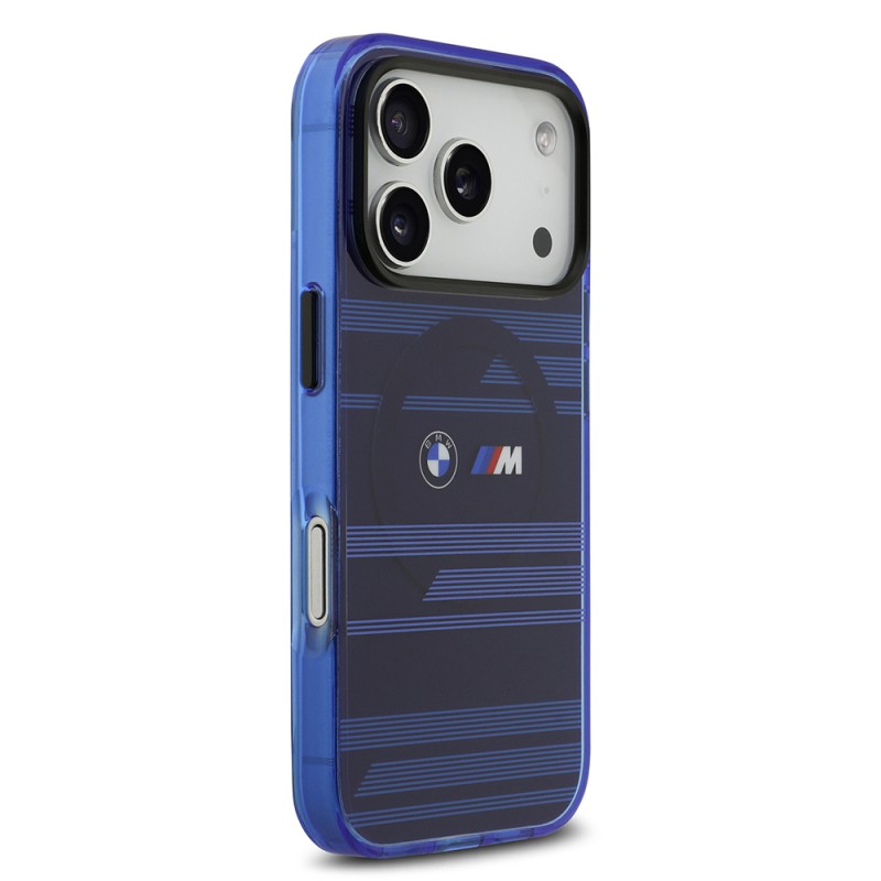 Apple iPhone 17 Pro Case BMW Original Licensed M-Safe Charging Feature Metal Camera Button Horizontal Stripe M Design Cover - 7