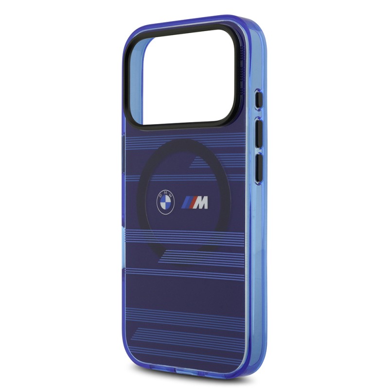 Apple iPhone 17 Pro Case BMW Original Licensed M-Safe Charging Feature Metal Camera Button Horizontal Stripe M Design Cover - 9