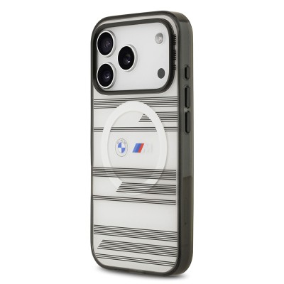 Apple iPhone 17 Pro Case BMW Original Licensed M-Safe Charging Feature Metal Camera Button Horizontal Stripe M Design Cover - 12
