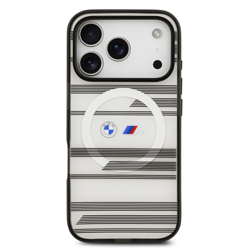 Apple iPhone 17 Pro Case BMW Original Licensed M-Safe Charging Feature Metal Camera Button Horizontal Stripe M Design Cover - 13