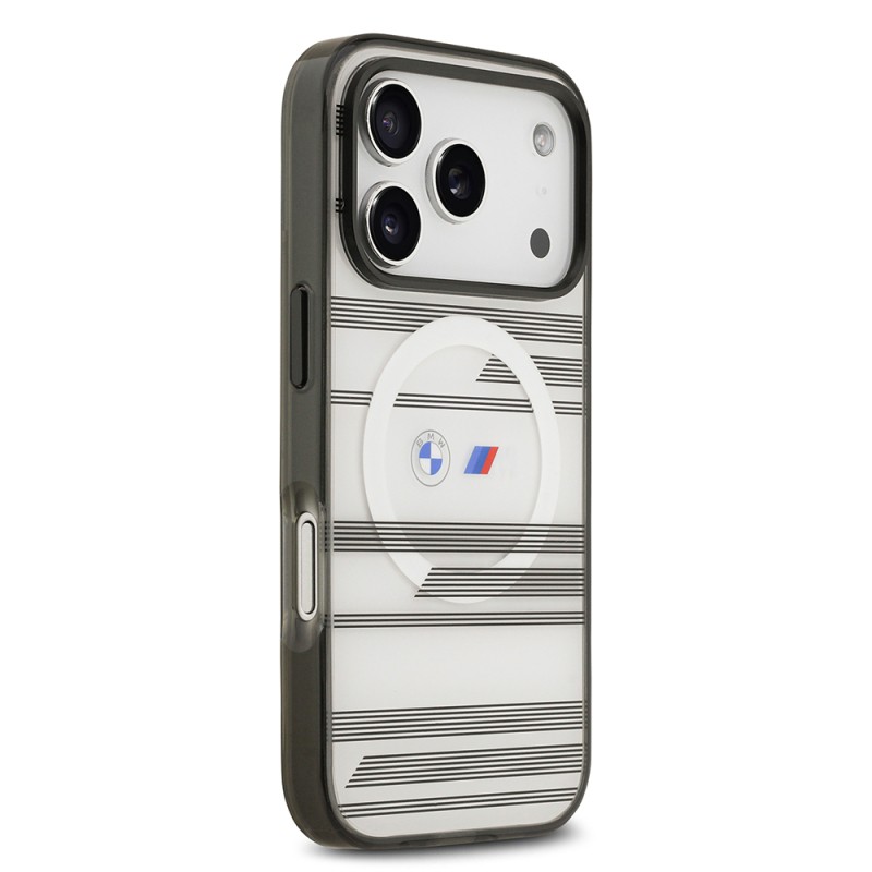 Apple iPhone 17 Pro Case BMW Original Licensed M-Safe Charging Feature Metal Camera Button Horizontal Stripe M Design Cover - 14