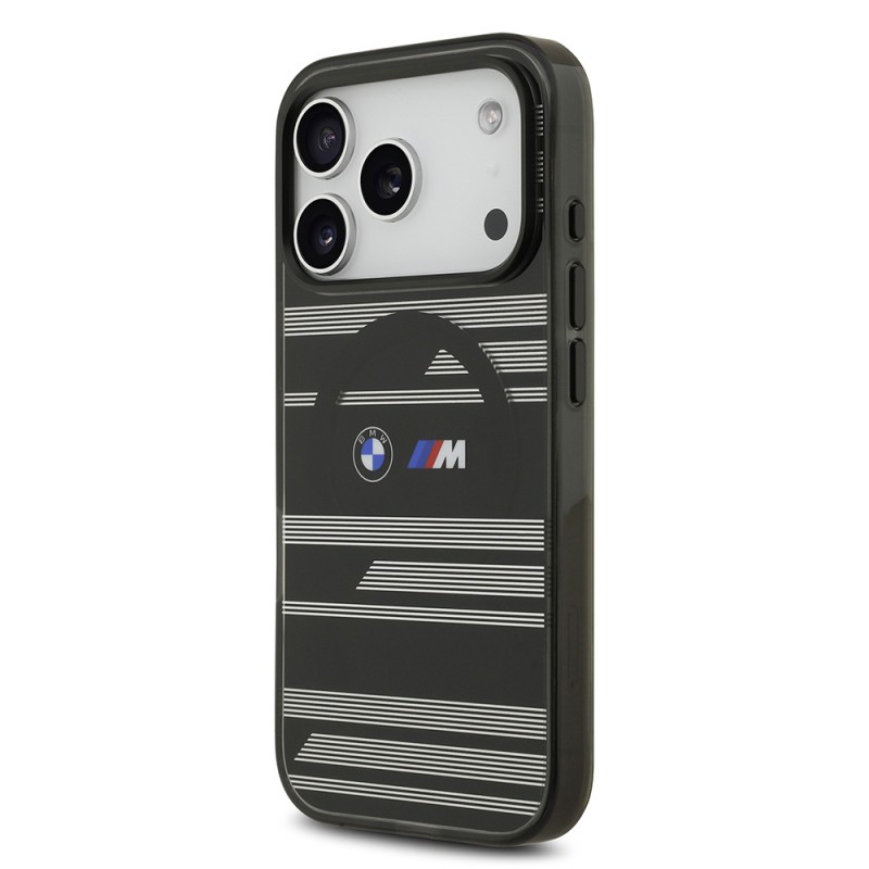 Apple iPhone 17 Pro Case BMW Original Licensed M-Safe Charging Feature Metal Camera Button Horizontal Stripe M Design Cover - 19
