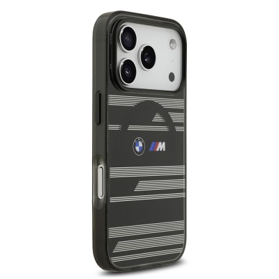 Apple iPhone 17 Pro Case BMW Original Licensed M-Safe Charging Feature Metal Camera Button Horizontal Stripe M Design Cover - 21