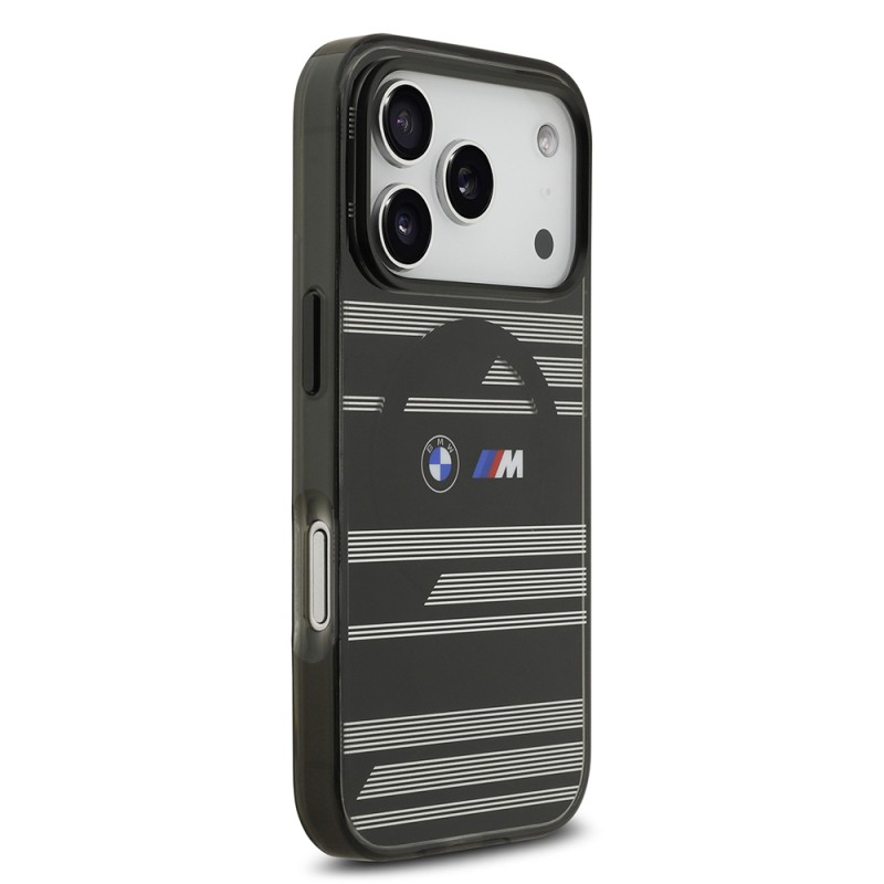 Apple iPhone 17 Pro Case BMW Original Licensed M-Safe Charging Feature Metal Camera Button Horizontal Stripe M Design Cover - 21