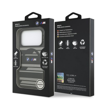Apple iPhone 17 Pro Case BMW Original Licensed M-Safe Charging Feature Metal Camera Button Horizontal Stripe M Design Cover - 25