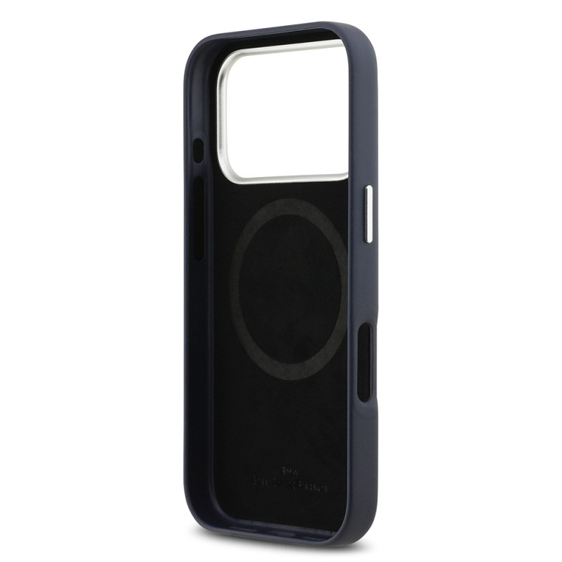 Apple iPhone 17 Pro Case BMW Original Licensed M-Safe Charging Feature Metal Logo Full Cover Leather Cover - 25