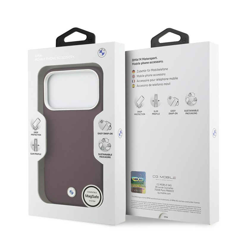Apple iPhone 17 Pro Case BMW Original Licensed M-Safe Charging Feature Metal Logo Full Cover Leather Cover - 33