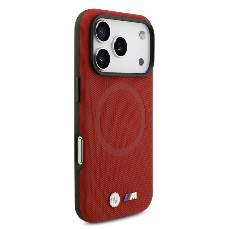Apple iPhone 17 Pro Case BMW Original Licensed M-Safe Charging Feature Metal Logo Perforated M Design Leather Cover - 9
