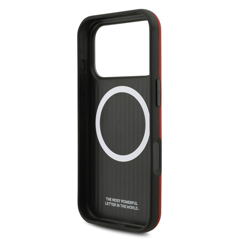 Apple iPhone 17 Pro Case BMW Original Licensed M-Safe Charging Feature Metal Logo Perforated M Design Leather Cover - 12