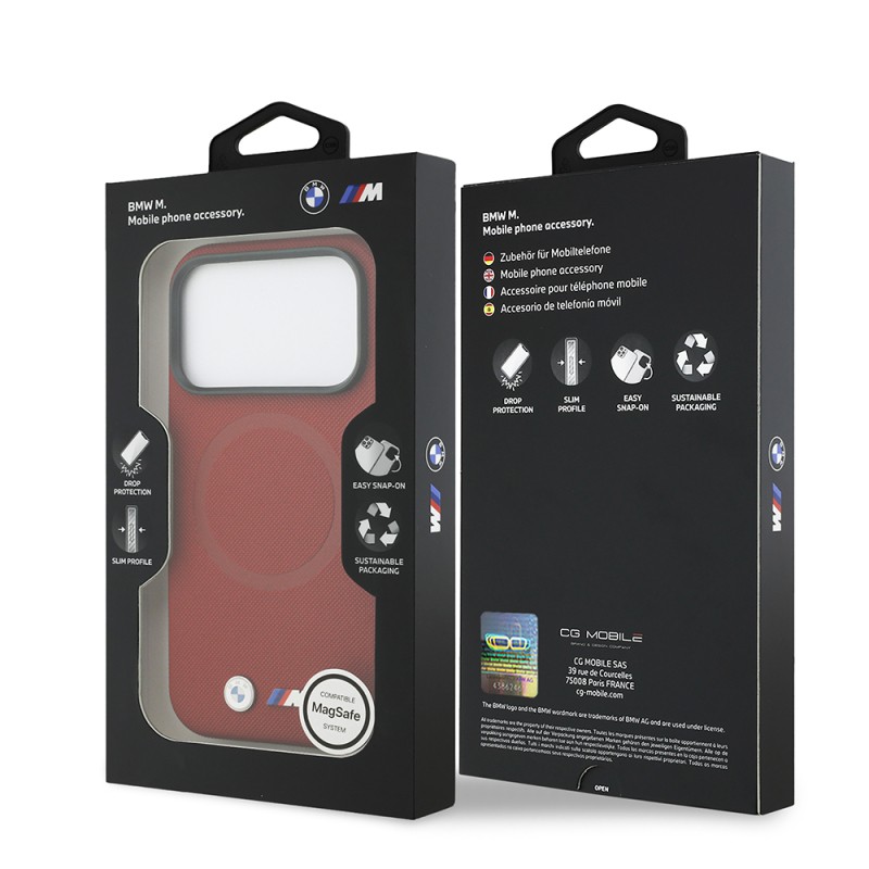 Apple iPhone 17 Pro Case BMW Original Licensed M-Safe Charging Feature Metal Logo Perforated M Design Leather Cover - 37