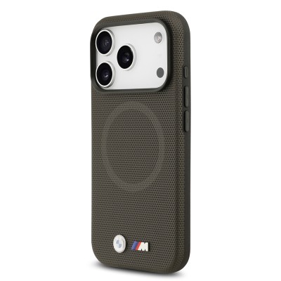 Apple iPhone 17 Pro Case BMW Original Licensed M-Safe Charging Feature Metal Logo Perforated M Design Leather Cover - 13