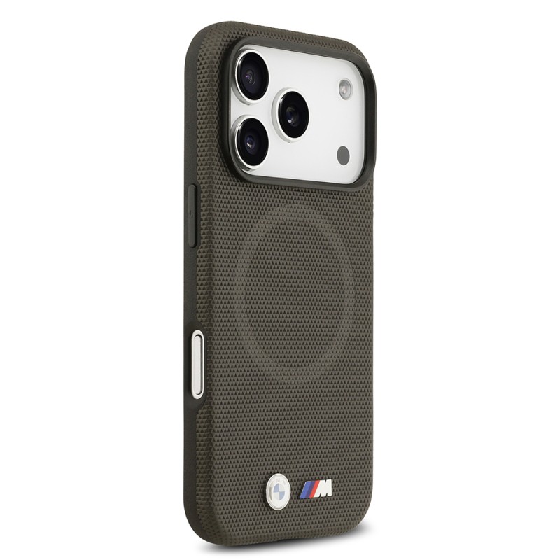 Apple iPhone 17 Pro Case BMW Original Licensed M-Safe Charging Feature Metal Logo Perforated M Design Leather Cover - 15