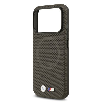 Apple iPhone 17 Pro Case BMW Original Licensed M-Safe Charging Feature Metal Logo Perforated M Design Leather Cover - 17