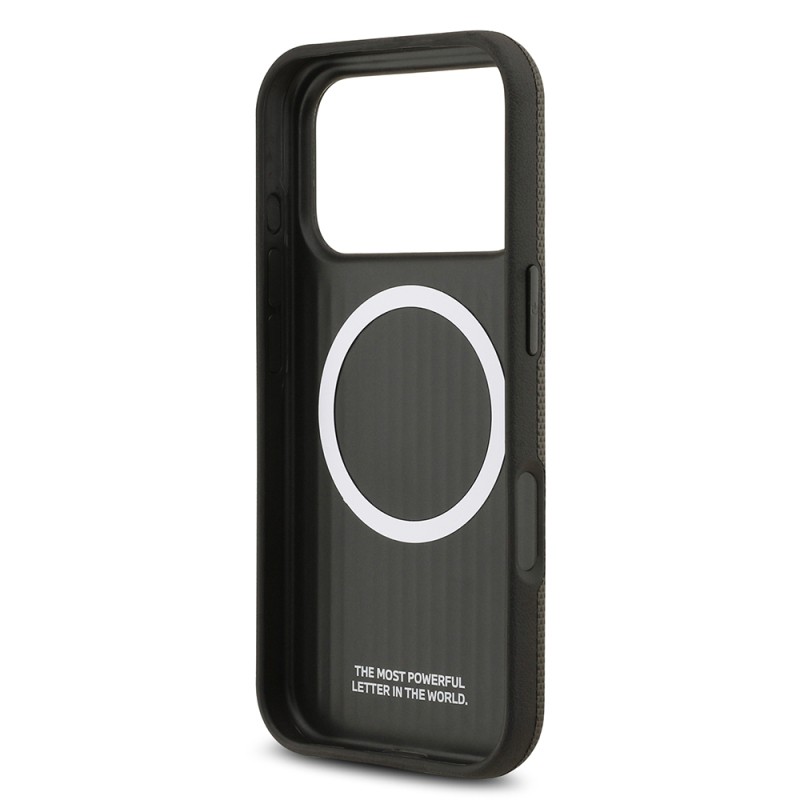 Apple iPhone 17 Pro Case BMW Original Licensed M-Safe Charging Feature Metal Logo Perforated M Design Leather Cover - 18