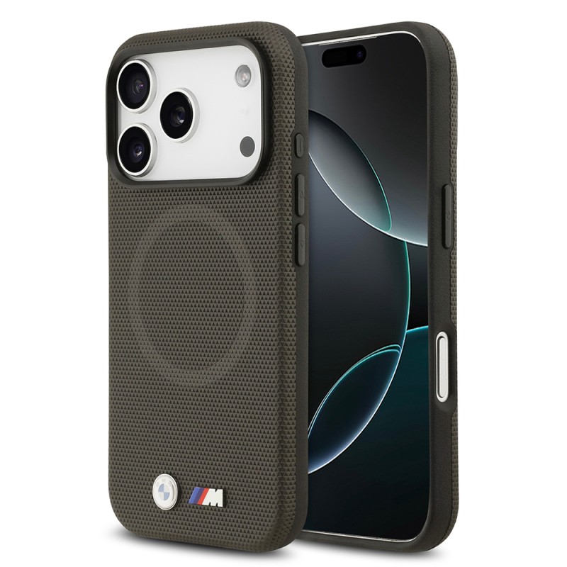 Apple iPhone 17 Pro Case BMW Original Licensed M-Safe Charging Feature Metal Logo Perforated M Design Leather Cover - 3