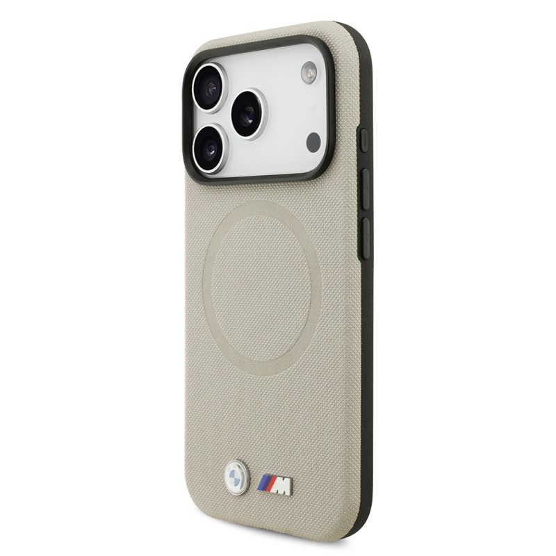 Apple iPhone 17 Pro Case BMW Original Licensed M-Safe Charging Feature Metal Logo Perforated M Design Leather Cover - 25
