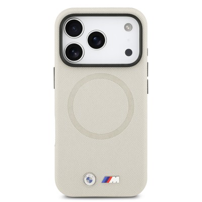 Apple iPhone 17 Pro Case BMW Original Licensed M-Safe Charging Feature Metal Logo Perforated M Design Leather Cover - 26