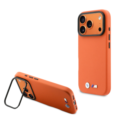 Apple iPhone 17 Pro Case BMW Original Licensed M-safe Charging Feature Stand Metal Camera Frame M Logo PU Leather Cover - BMW