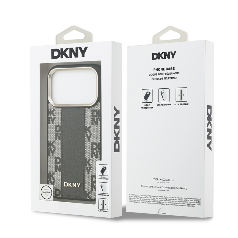 Apple iPhone 17 Pro Case DKNY Original Licensed M-safe Charging Feature 3D Printed Checkered Pattern Cover - 17