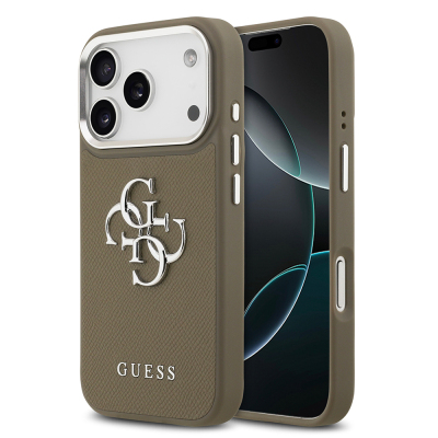 Apple iPhone 17 Pro Case Guess Original Licensed Grained 4G Metal Large Logo Cover - Guess